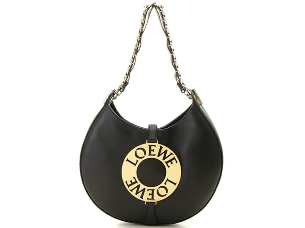 Loewe black calfskin Joyce Bag prominent circular metallic logo